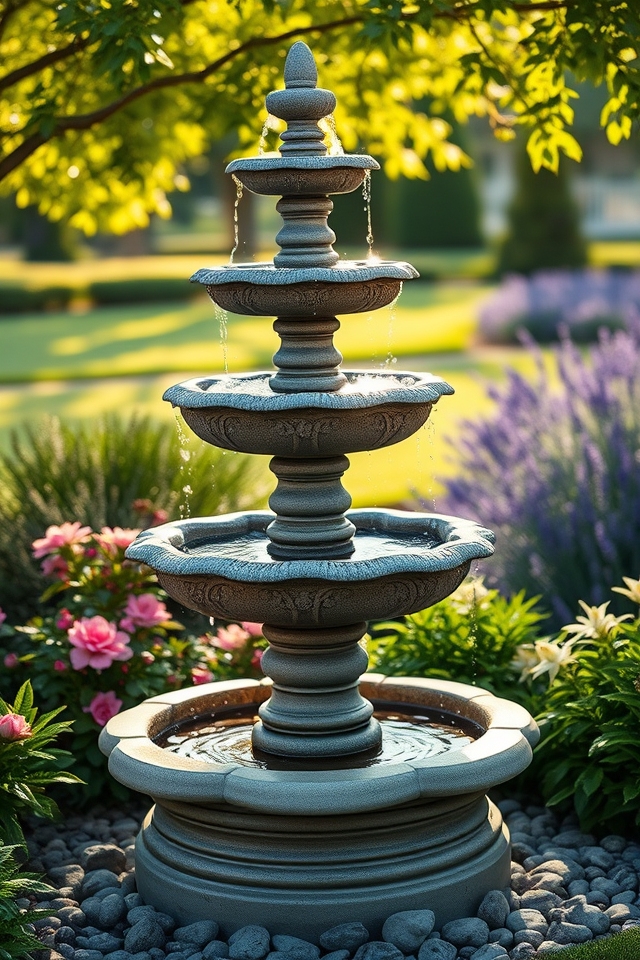tiered cascading soothing fountain