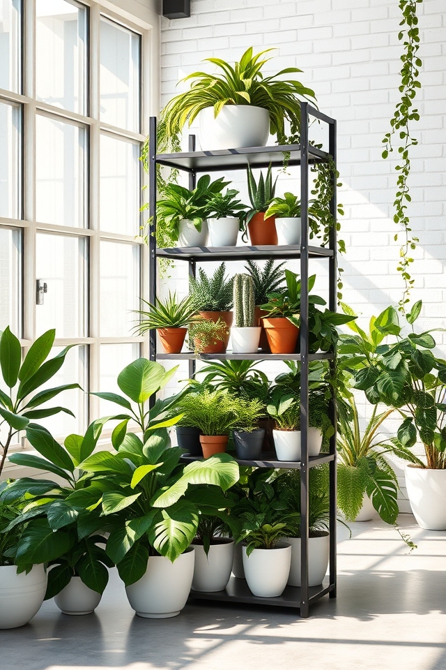 tiered shelving maximizes greenery