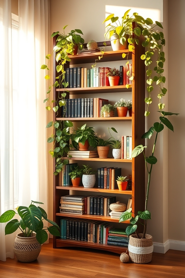 trailing plants bookcase display