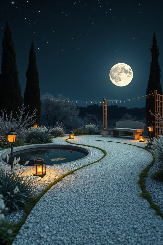 tranquil moonlit garden paths