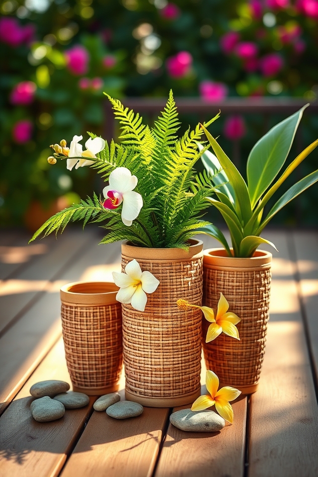 tropical inspired bamboo holders