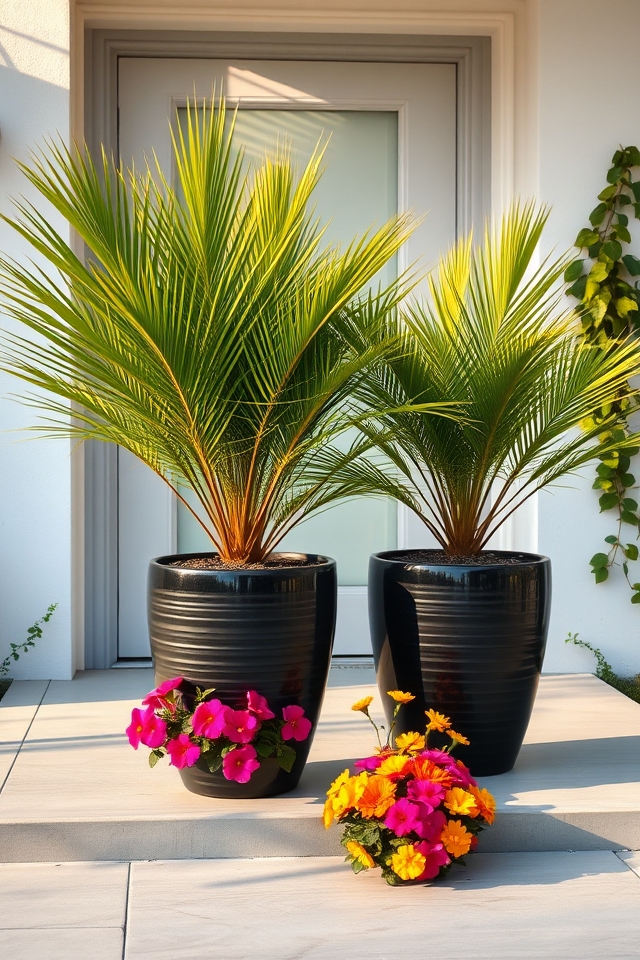 tropical palms in pots