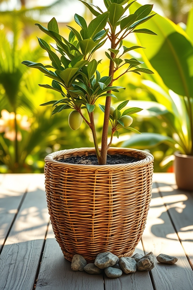 tropical wicker mango pot
