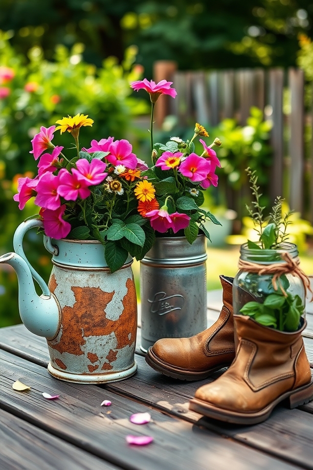 upcycled household item planters