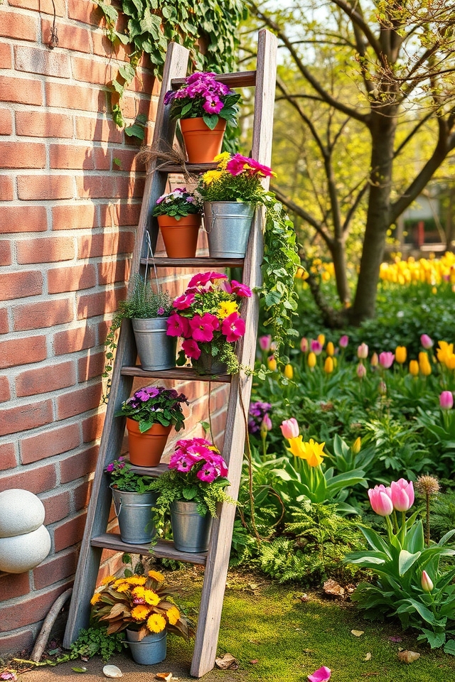 upcycled ladder spring planter