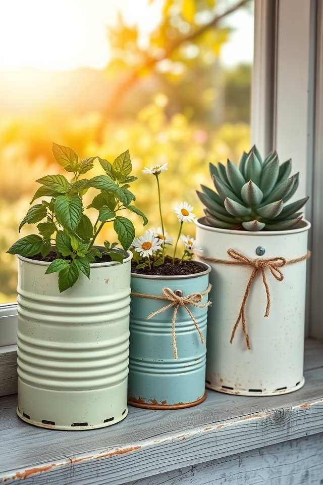 upcycled tin can planters