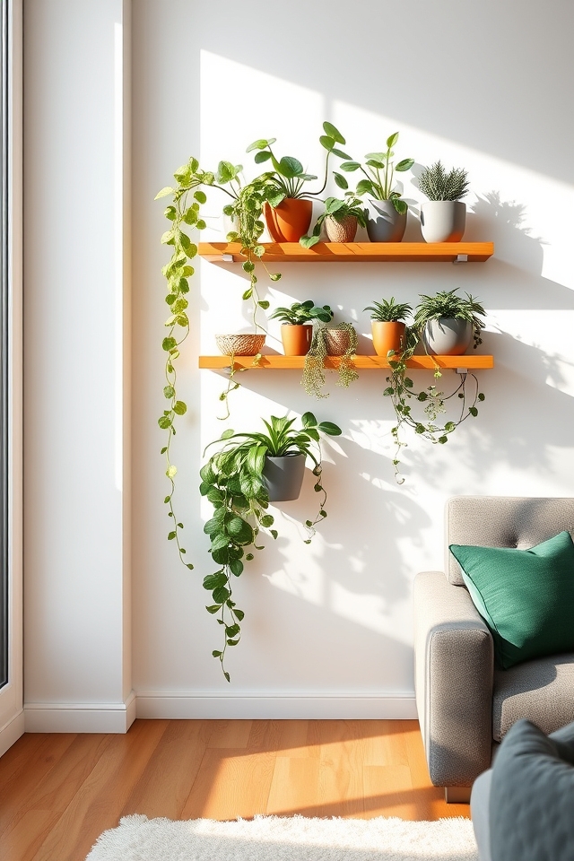 vertical greenery wall shelves