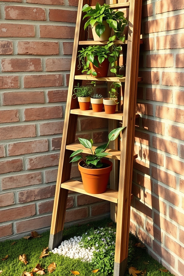vertical ladder shelf greenery