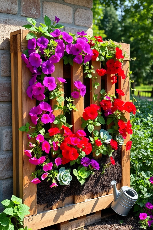 vertical pallet garden blooms