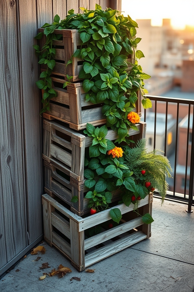 vertical stacked crate gardening