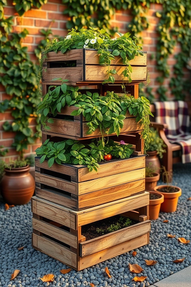 vertical stacked crate gardens