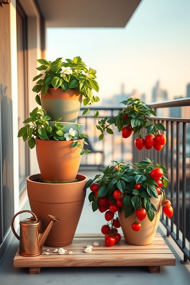 vertically arranged stackable pots