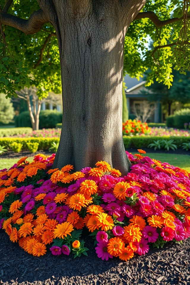 vibrant annuals under trees