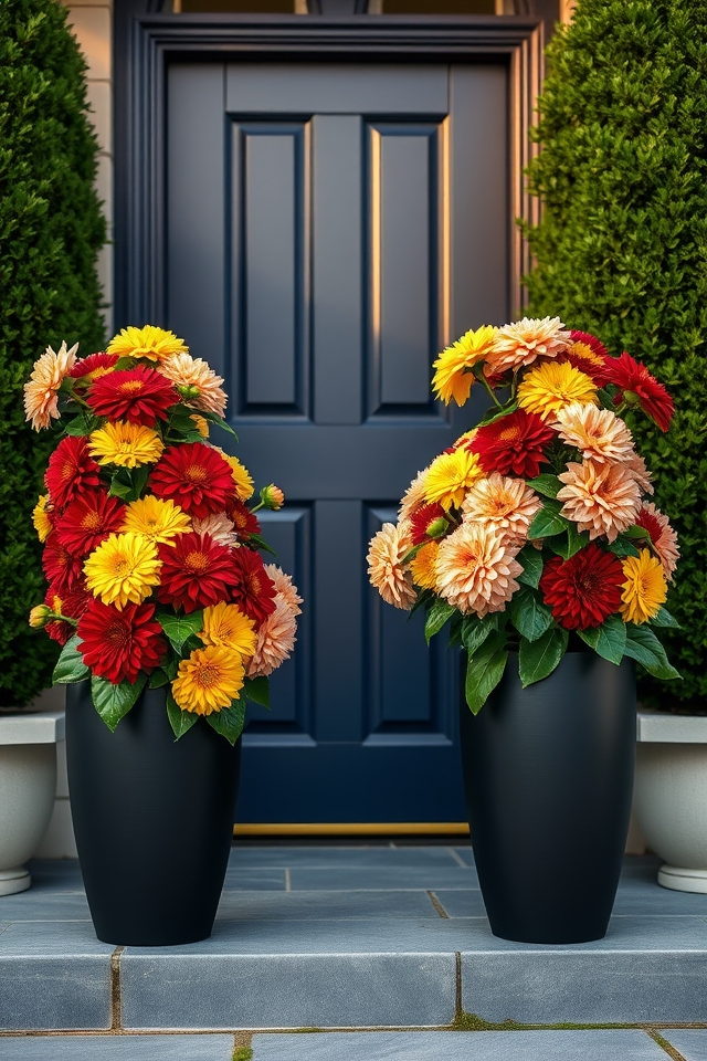 vibrant bold dahlia pots