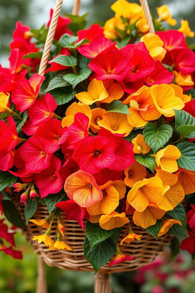 vibrant cascading hanging baskets