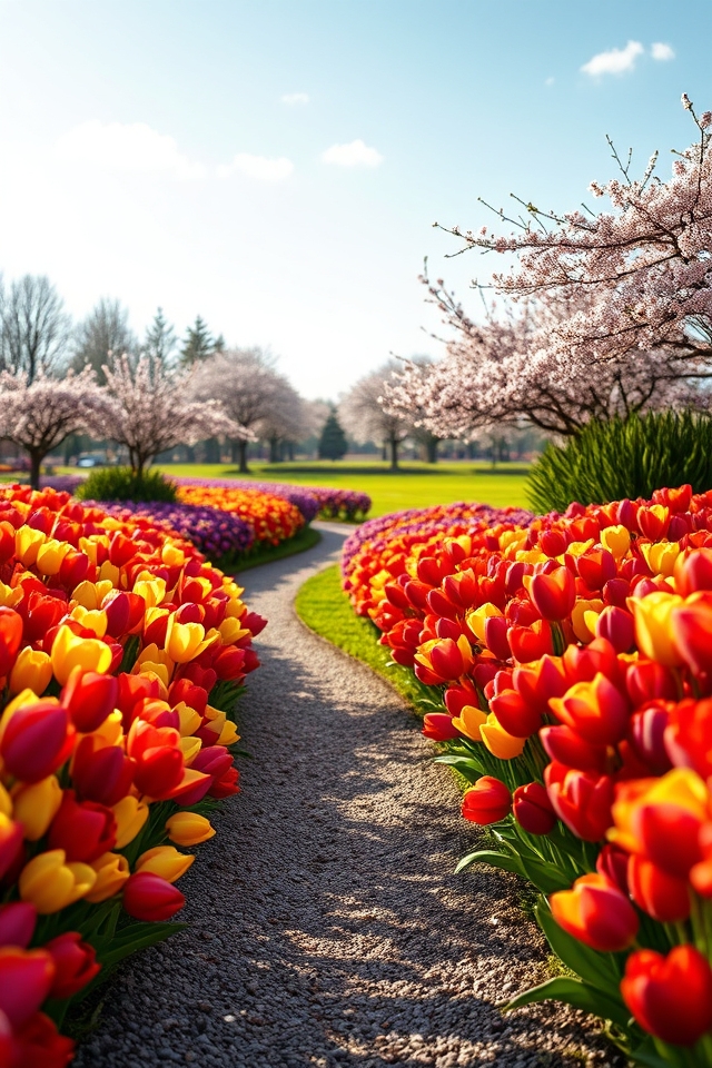 vibrant colorful tulip pathways