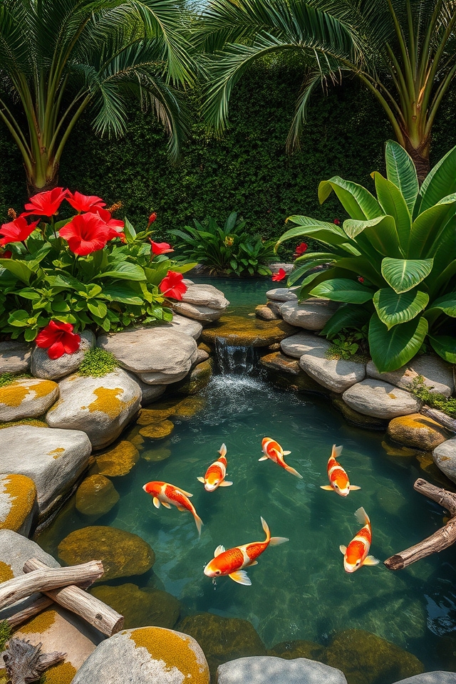 vibrant exotic pond retreat