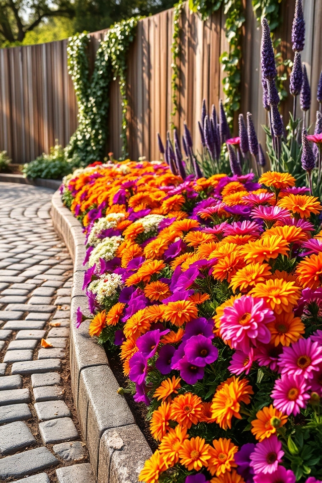 vibrant flowers in borders