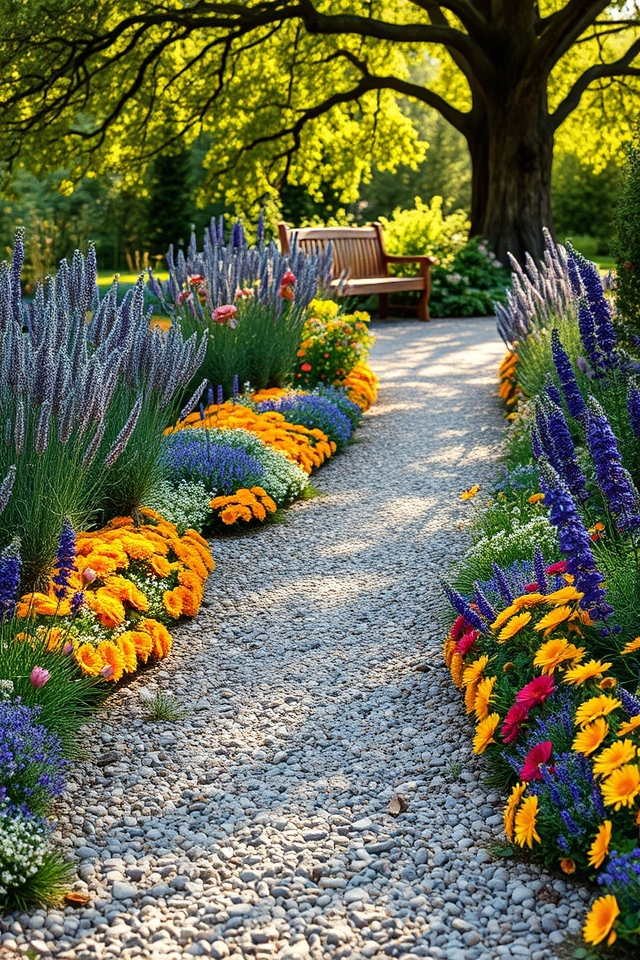 vibrant flowers line pathways