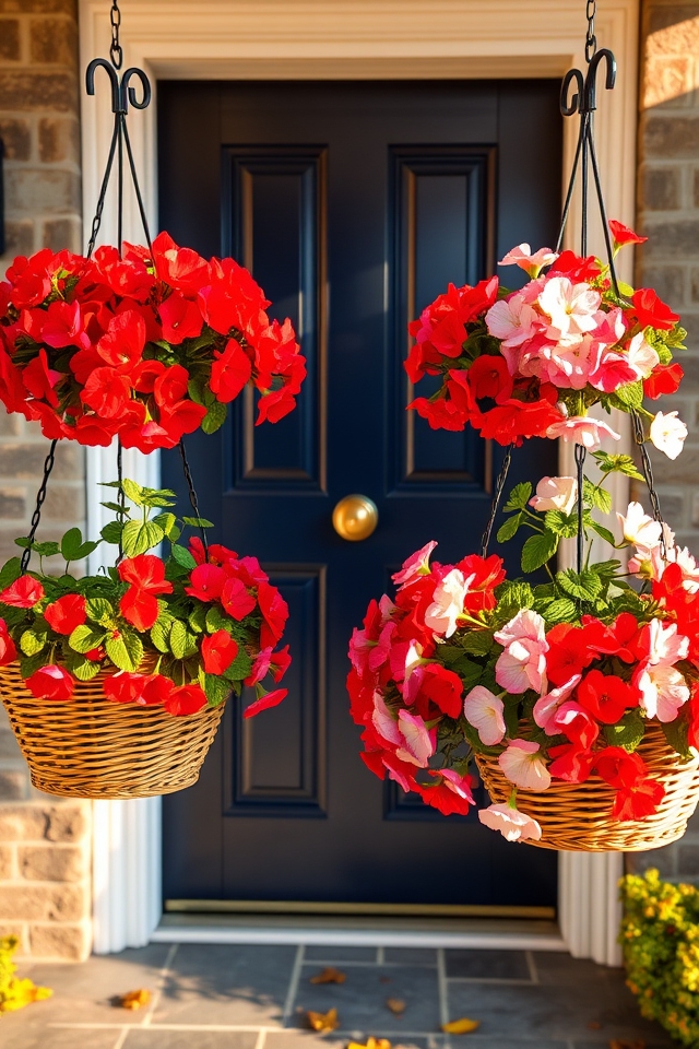 vibrant geranium baskets enhance