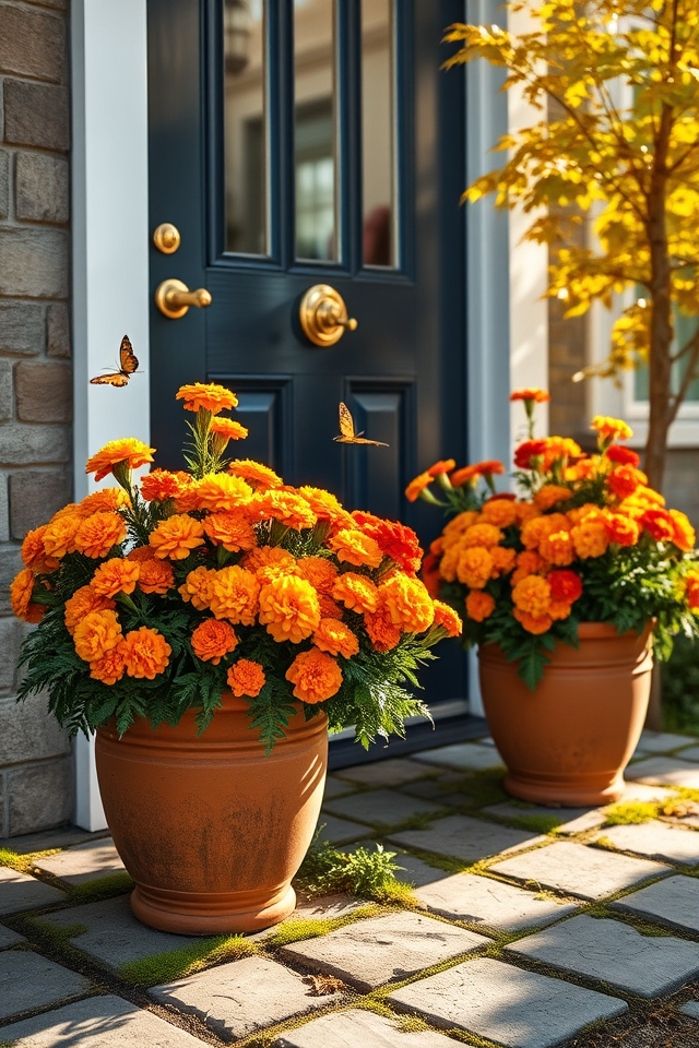 vibrant marigolds brighten entrances