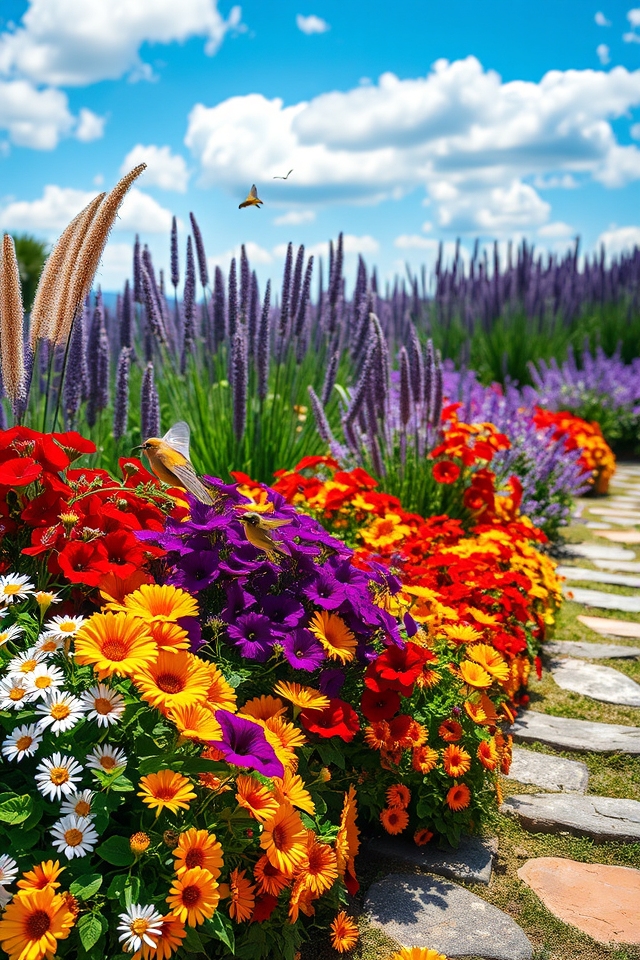 vibrant mixed flower beds