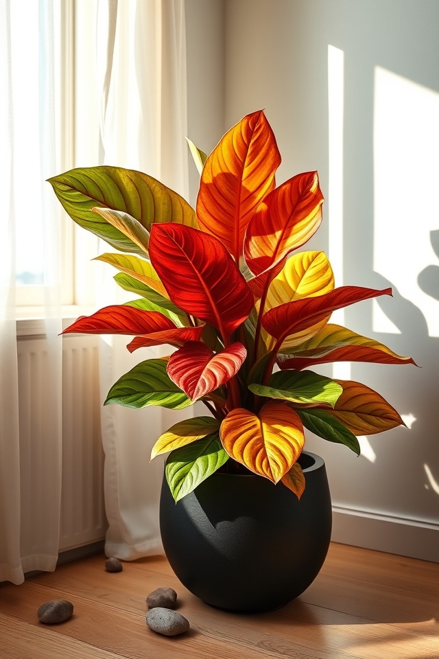 vibrant multi colored croton foliage