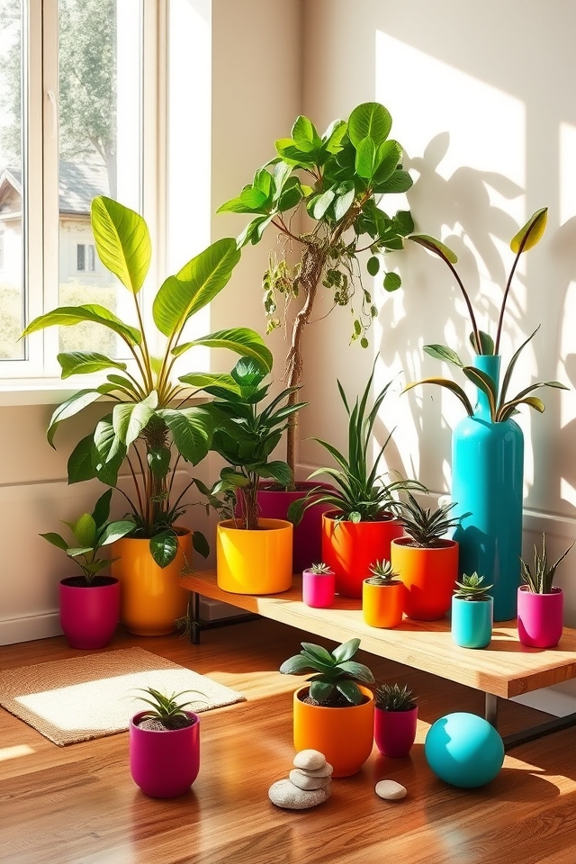 vibrant pots enhance corners