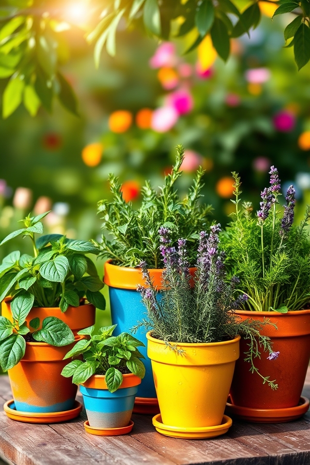 vibrant pots for herbs