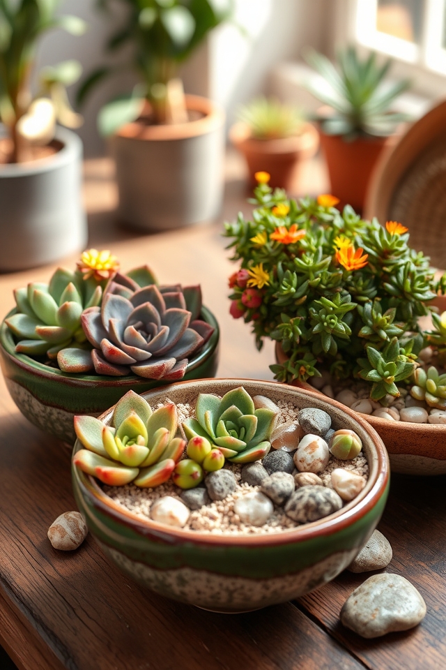 vibrant succulent bowl arrangements