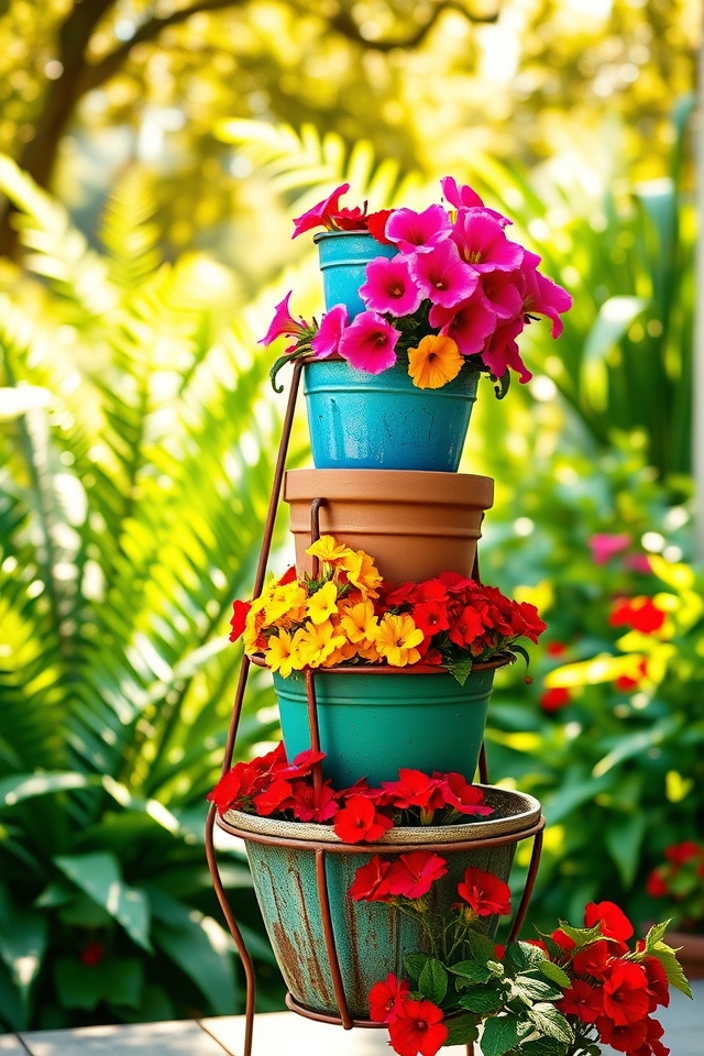 vibrant tiered pot arrangements