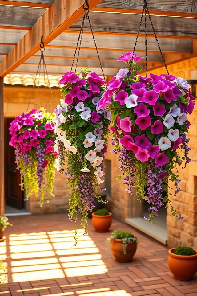vibrant trailing petunia baskets