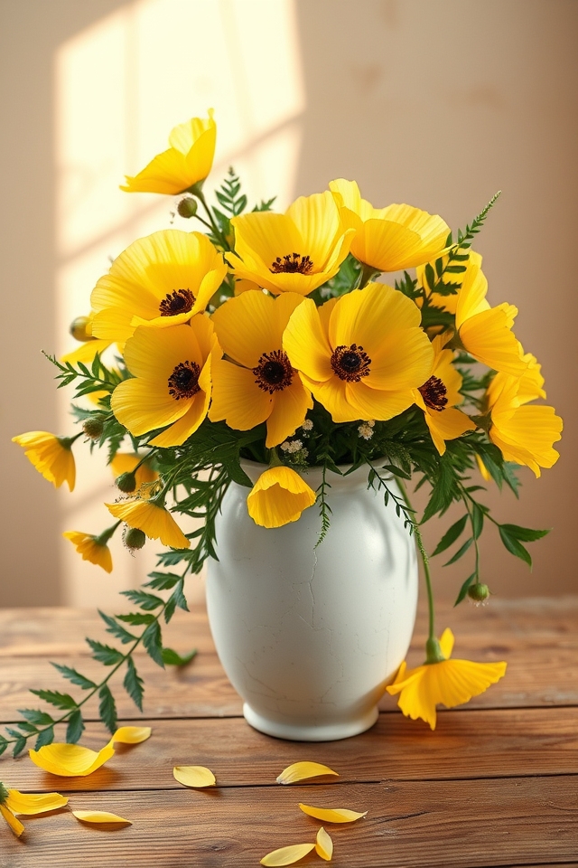vibrant whimsical yellow poppies