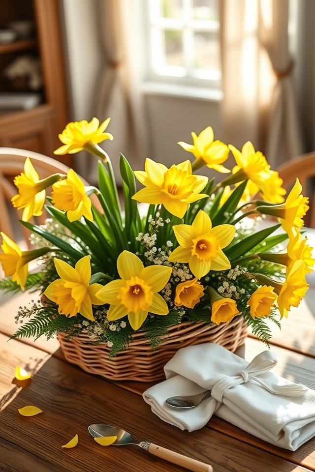 vibrant yellow daffodil centerpiece
