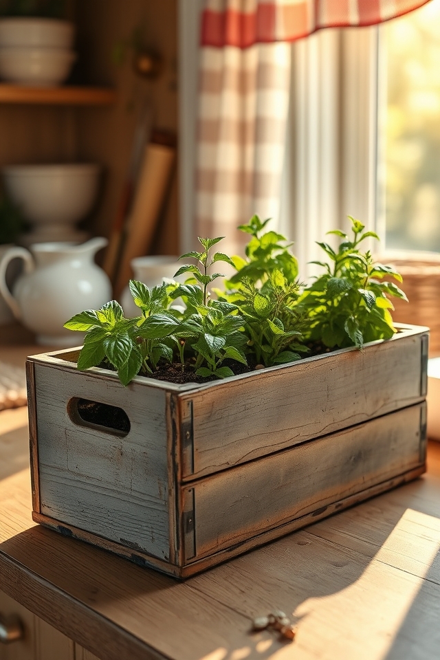 vintage crate herb garden