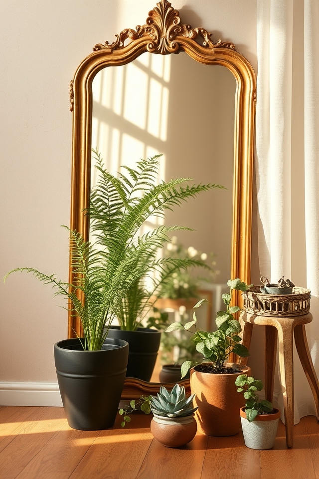 vintage mirror with greenery