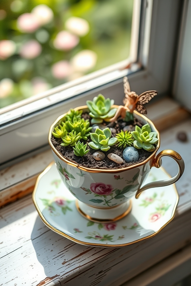 vintage teacup miniature garden