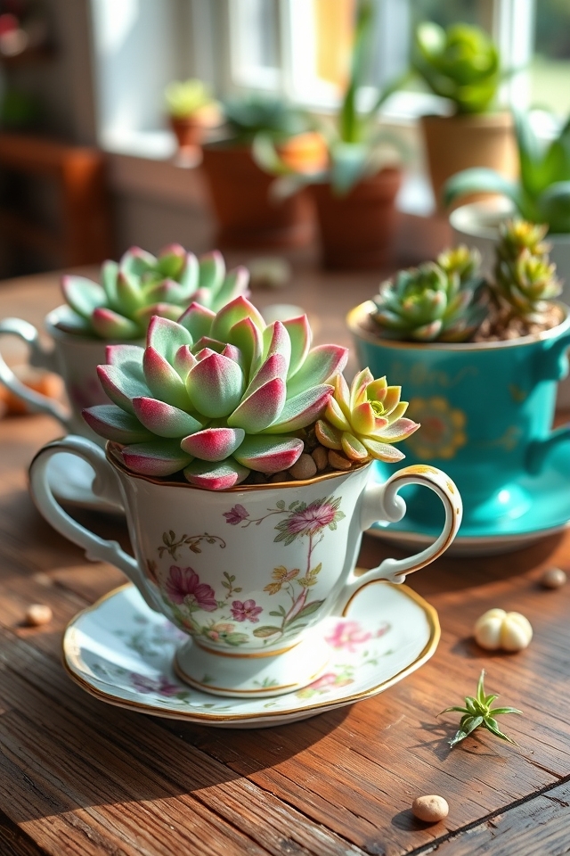 vintage teacup succulent garden