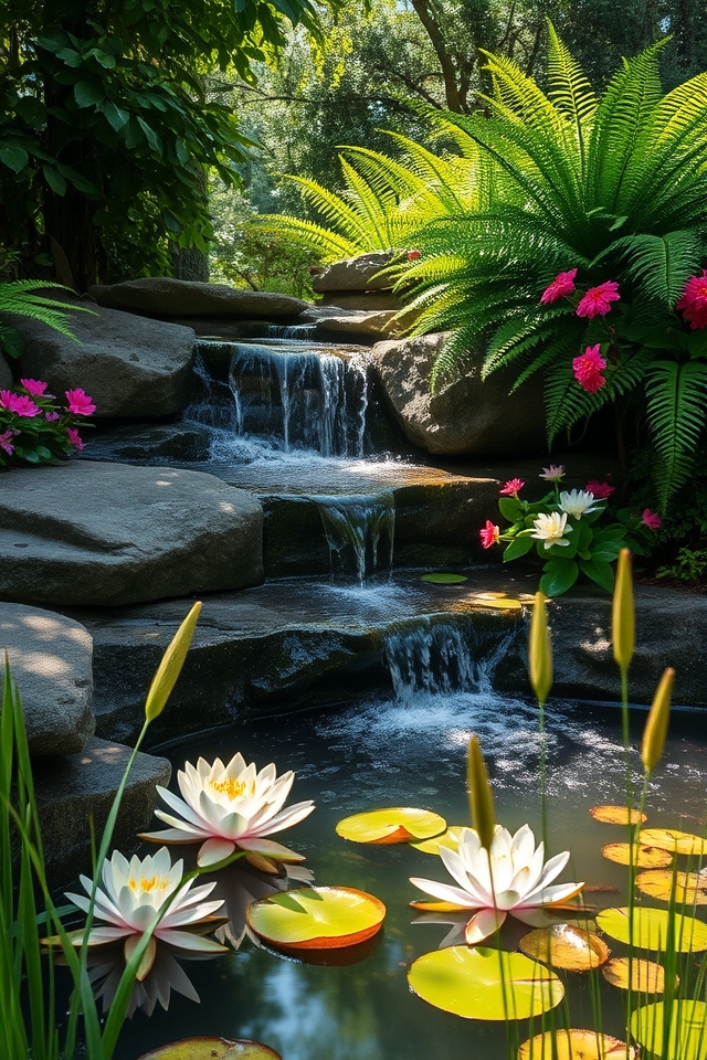 water feature with greenery