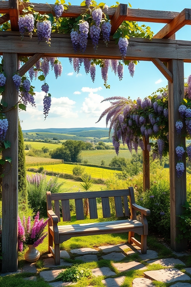 weathered wood climbing pergola