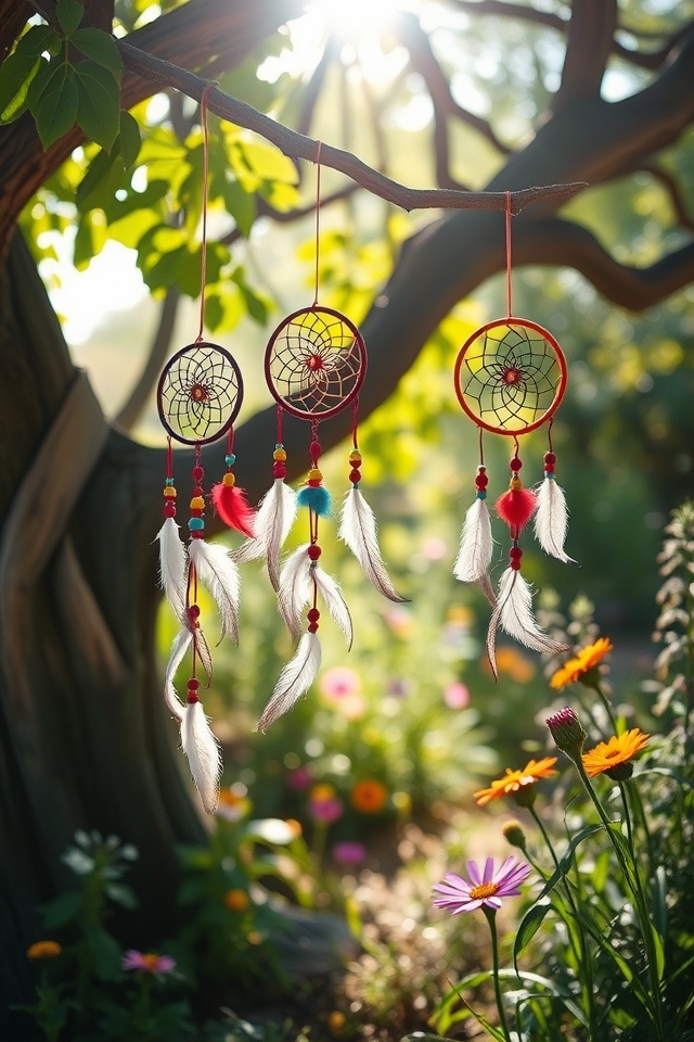 whimsical dreamcatchers in gardens
