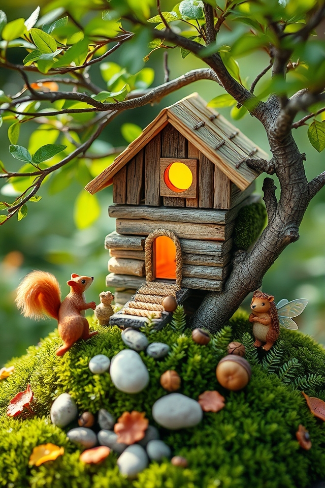 whimsical miniature treehouse hideaway