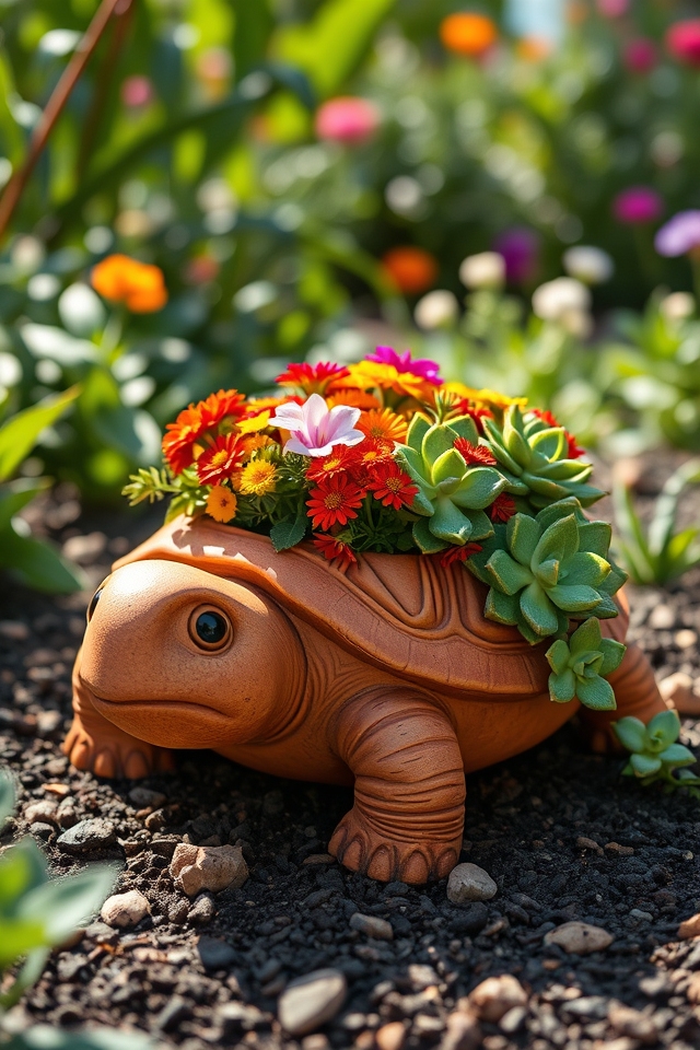 whimsical turtle shaped planter