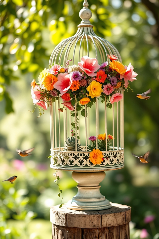 whimsical vintage birdcage planters